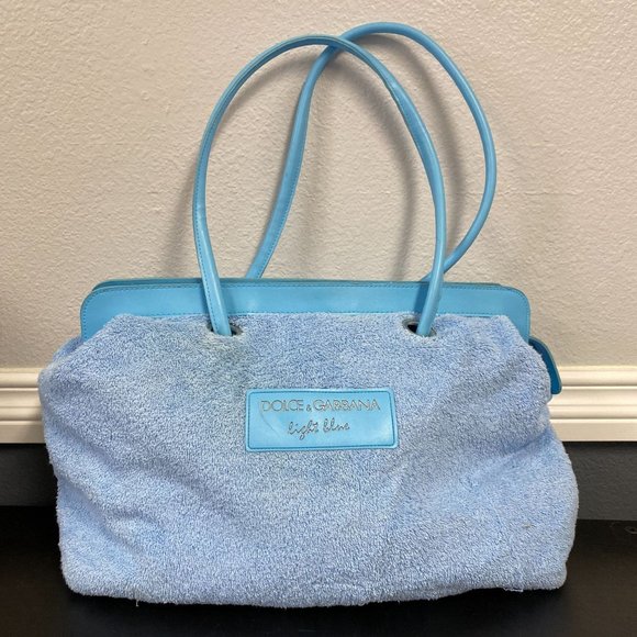 Dolce & Gabbana Handbags - Dolce & Gabbana Light Blue Terry Cloth Beach Bag Tote Purse Large Promotional